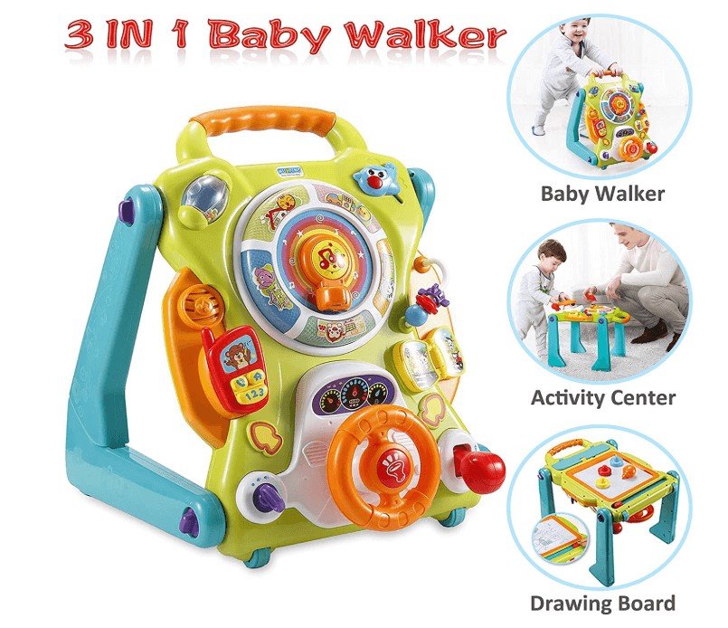 NuoPeng 3 in 1 Baby Sit-to-Stand Walker, Activity Center, Entertainment Table, Drawing Board