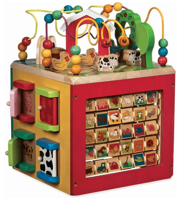 Wooden Activity Cube – Discover Farm Animals Activity Center for Kids 1 year +