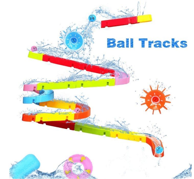 DIY Slide Indoor Waterfall Track Stick to Wall with Suction Cup and Wheels Water Ball Shower Floating Bathtub Toy