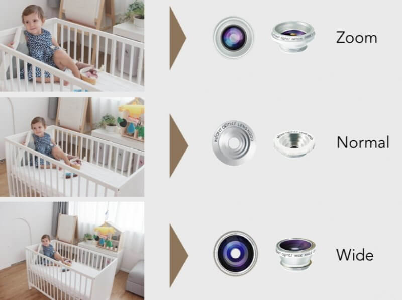 Infant Optics DXR-8 comes with three lenses: standard, optical zoom, and wide angle
